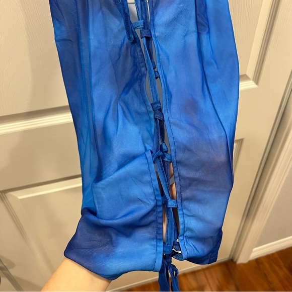 NWT Sister Party Blue Mesh Lace Up Bodycon Mini Dress Sleeveless - Picture 3 of 7